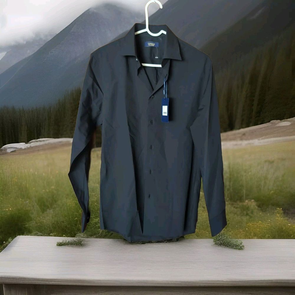 Cavalli CLASS Men's Long‎ Sleeve Dress Sports Shirt Size 16  Slim Black NWT